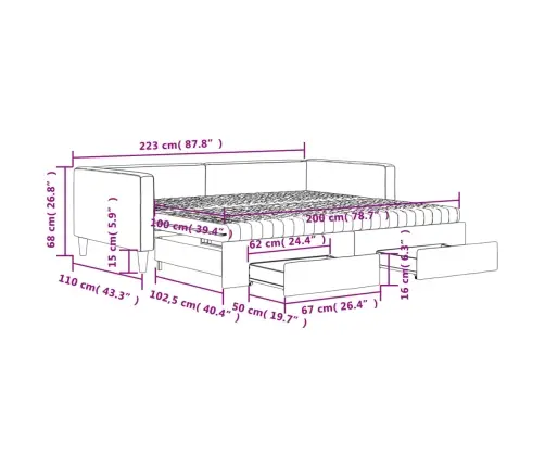 Izvelkams Dīvāns Ar Atvilktnēm, Melns, 100X200 Cm, Audums Vidaxl