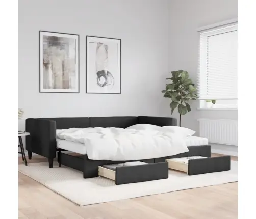 Izvelkams Dīvāns Ar Atvilktnēm, Melns, 100X200 Cm, Audums Vidaxl