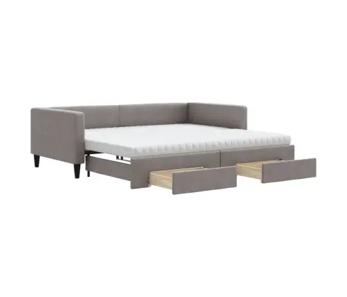 Izvelkams Dīvāns Ar Atvilktnēm, Pelēkbrūns Audums, 100X200 Cm Vidaxl