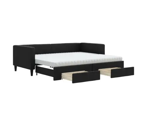 Izvelkams Dīvāns Ar Atvilktnēm, Melns, 90X190 Cm, Audums Vidaxl