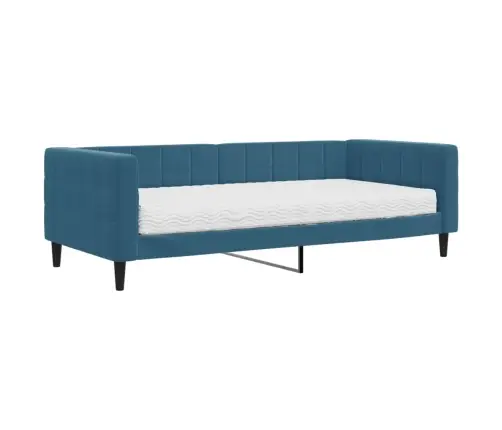 Izvelkams Dīvāns Ar Matraci, Zils, 90X200 Cm, Samts Vidaxl