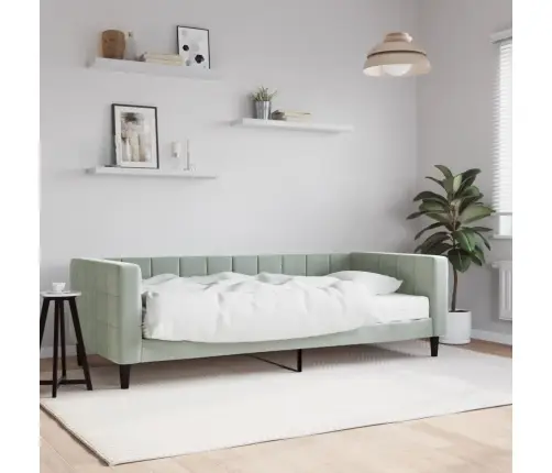 Diivanvoodi Madratsiga, Helehall, 90X200 cm Samet