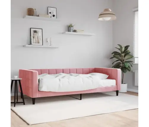 Lova Su Čiužiniu, Rožinės Spalvos, 90X200cm Aksomas