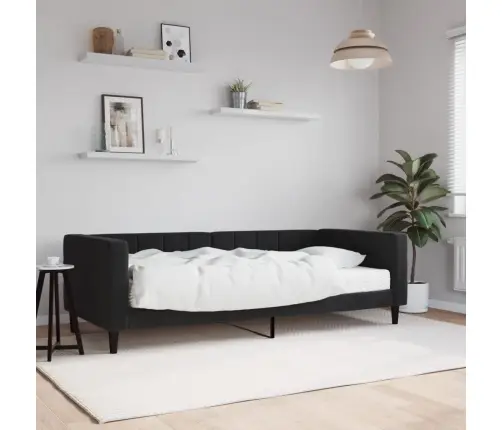 Lova Su Čiužiniu, Juodos Spalvos, 90X200cm Aksomas