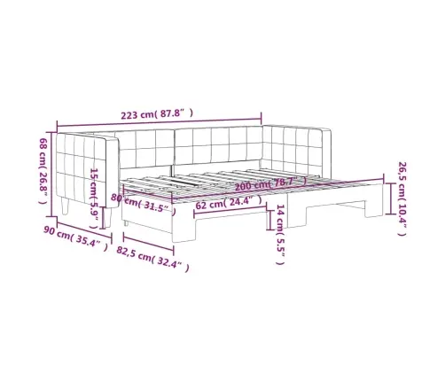 Diivanvoodi Väljatõmmatava Osaga, Tumehall, 80X200 Cm Samet