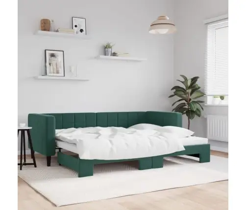 Izvelkams Dīvāns, Tumši Zaļš, 80X200 Cm, Samts Vidaxl Izvelkams Dīvāns, Tumši Zaļš, 80X200 Cm, Samts Vidaxl