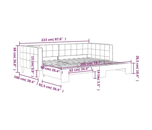 Izvelkams Dīvāns, Zils, 90X200 Cm, Samts Vidaxl