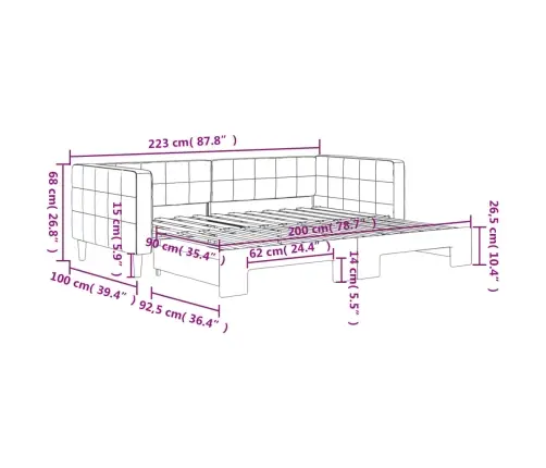 Lova Su Ištraukiama Dalimi, Šviesiai Pilka, 90X200cm Aksomas