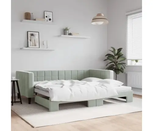 Lova Su Ištraukiama Dalimi, Šviesiai Pilka, 90X200cm Aksomas