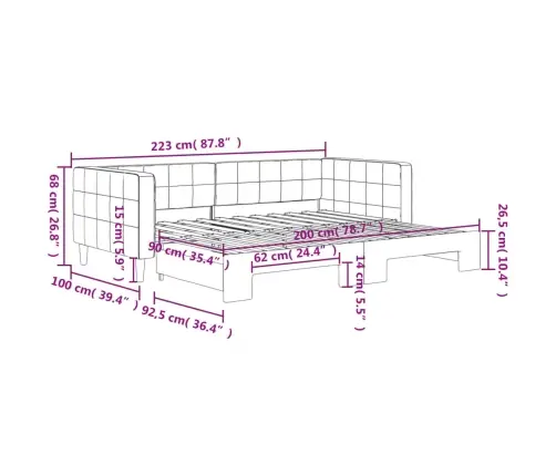 Lova Su Ištraukiama Dalimi, Rožinės Spalvos, 90X200cm Aksomas