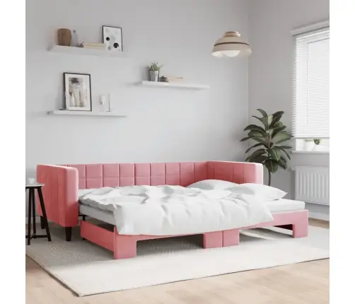 Lova Su Ištraukiama Dalimi, Rožinės Spalvos, 90X200cm Aksomas