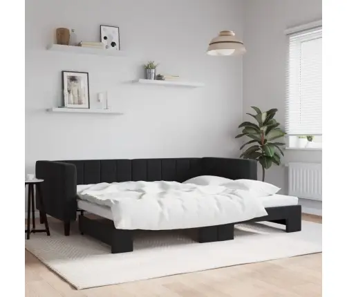Lova Su Ištraukiama Dalimi, Juodos Spalvos, 90X200cm Aksomas