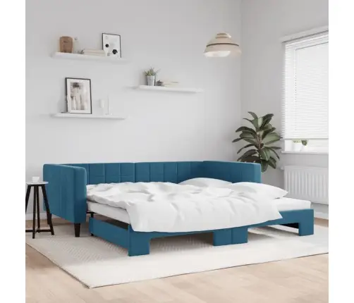Izvelkams Dīvāns, Zils, 100X200 Cm, Samts Vidaxl