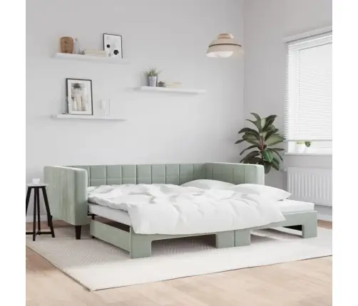 Diivanvoodi Väljatõmmatava Osaga, Helehall, 100X200 cm Samet