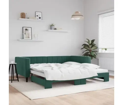 Diivanvoodi Väljatõmmatava Osaga, Tumeroheline 100X200 Cm Samet