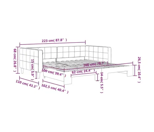 Izvelkams Dīvāns, Rozā, 100X200 Cm, Samts Vidaxl