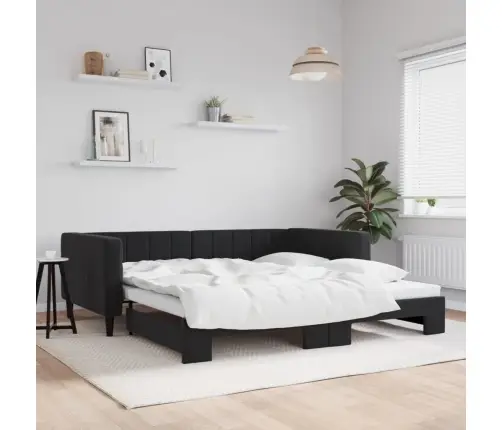 Diivanvoodi Väljatõmmatava Osaga, Must, 100X200 cm Samet