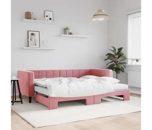 Izvelkams Dīvāns Ar Matraci,Rozā, 80X200 Cm, Samts Vidaxl
