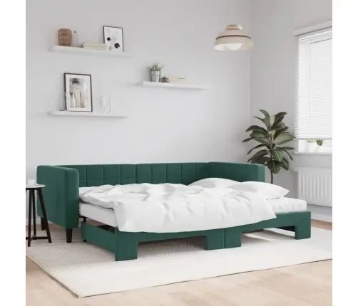 Diivanvoodi Väljatõmmatava Osaga, Tumeroheline 90X200 cm Samet