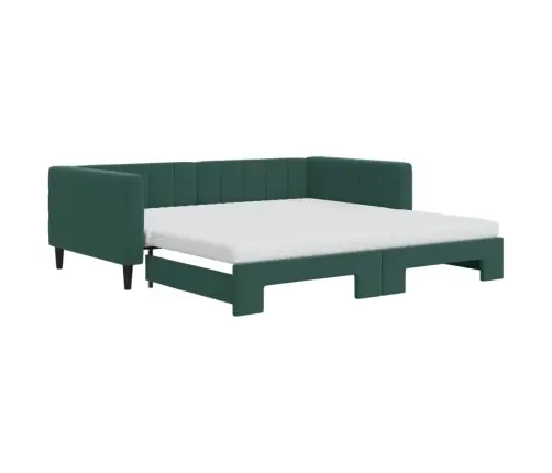 Izvelkams Dīvāns Ar Matraci, Tumši Zaļš, 100X200 Cm, Samts Vidaxl