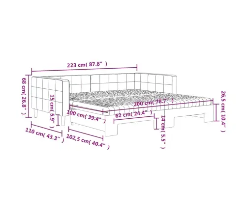 Izvelkams Dīvāns Ar Matraci, Rozā, 100X200 Cm, Samts Vidaxl