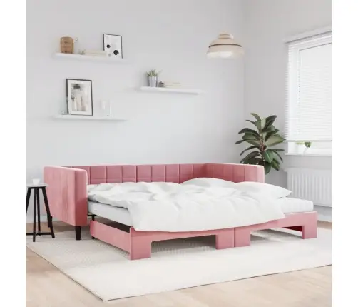Izvelkams Dīvāns Ar Matraci, Rozā, 100X200 Cm, Samts Vidaxl