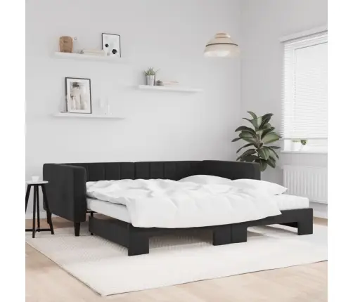 Izvelkams Dīvāns Ar Matraci, Melni, 100X200 Cm, Samts Vidaxl