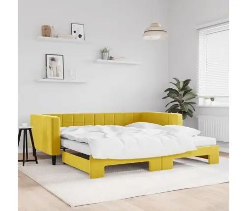 Ištraukiama Lova Su Čiužiniu, Geltona, 100X200cm Aksomas