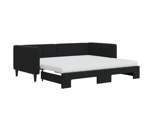 Lova Su Ištraukiama Dalimi/Čiužiniu, Juoda, 90X190cm Aksomas
