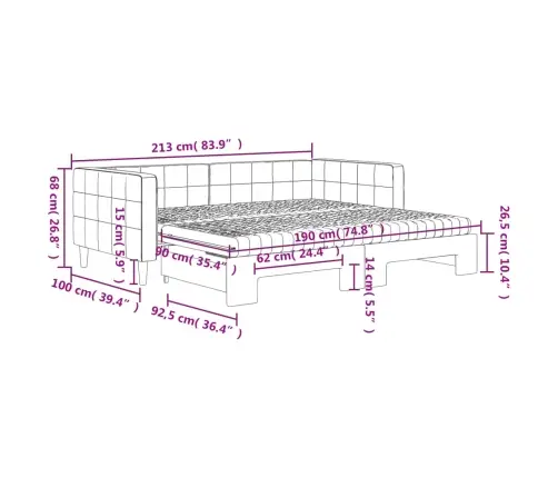 Lova Su Ištraukiama Dalimi/Čiužiniu, Juoda, 90X190cm Aksomas
