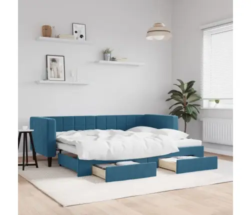 Izvelkams Dīvāns Ar Atvilktnēm, Zils, 80X200 Cm, Samts Vidaxl