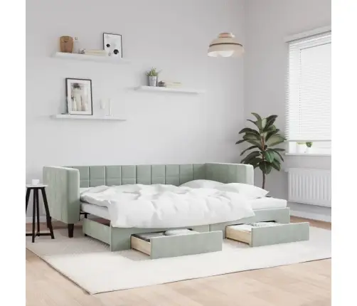 Väljatõmmatav Diivanvoodi, Helehall, 80X200 cm Samet