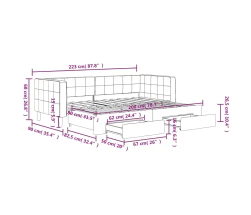 Gulta Ar Atvilktnēm, Bez Matrača, Tumši Pelēks, 80X200 Cm Vidaxl