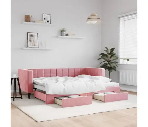 Lova Su Ištraukiama Dalimi/Stalčiais, Rožinė, 80X200cm Aksomas