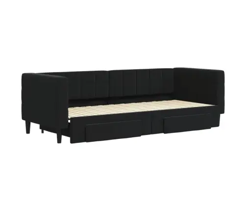 Izvelkams Dīvāns Ar Atvilktnēm, Melns, 80X200 Cm, Samts Vidaxl