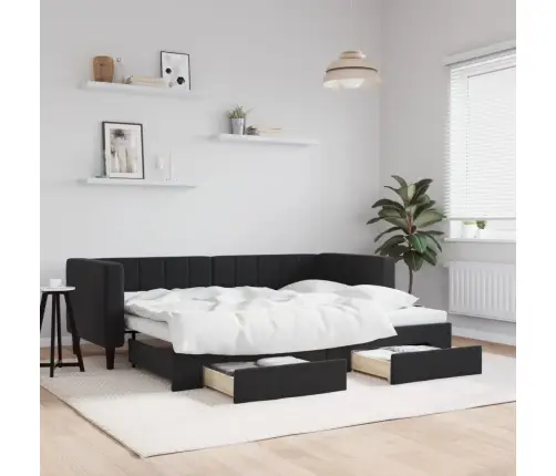 Izvelkams Dīvāns Ar Atvilktnēm, Melns, 80X200 Cm, Samts Vidaxl