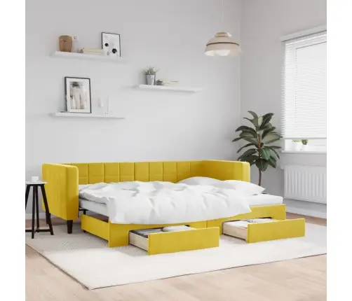 Izvelkams Dīvāns Ar Atvilktnēm, Dzeltens, 80X200 Cm, Samts Vidaxl