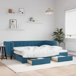 Izvelkams Dīvāns Ar Atvilktnēm, Zils, 90X200 Cm, Samts Vidaxl Izvelkams Dīvāns Ar Atvilktnēm, Zils, 90X200 Cm, Samts Vidaxl