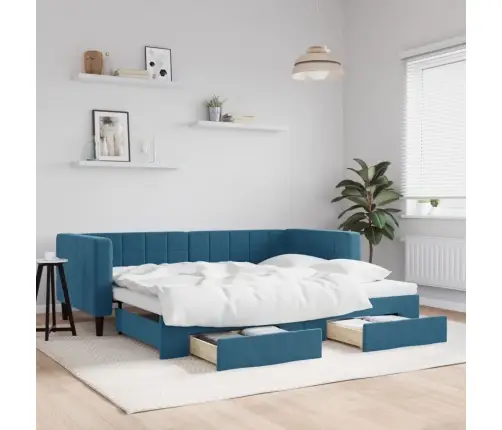 Izvelkams Dīvāns Ar Atvilktnēm, Zils, 90X200 Cm, Samts Vidaxl