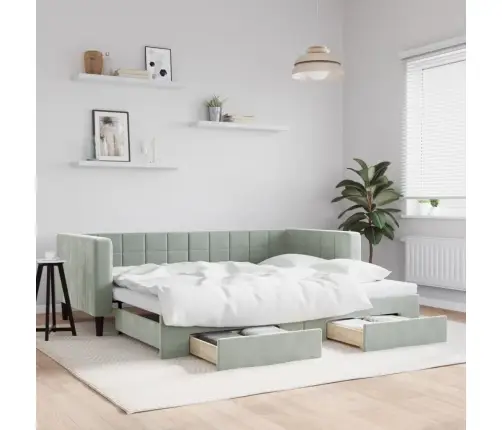 Väljatõmmatav Diivanvoodi, Helehall, 90X200 cm Samet