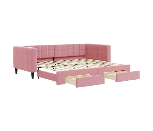 Izvelkams Dīvāns Ar Atvilktnēm, Rozā, 90X200 Cm, Samts Vidaxl