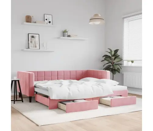 Izvelkams Dīvāns Ar Atvilktnēm, Rozā, 90X200 Cm, Samts Vidaxl