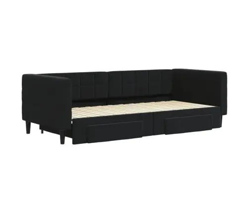 Lova Su Ištraukiama Dalimi/Stalčiais, Juoda, 90X200cm Aksomas