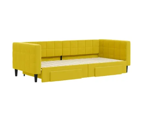 Izvelkams Dīvāns Ar Atvilktnēm, Dzeltens, 90X200 Cm, Samts Vidaxl