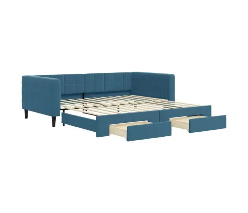 Diivanvoodi Väljatõmmatava Osa Ja Sahtlitega, Sinine, Samet