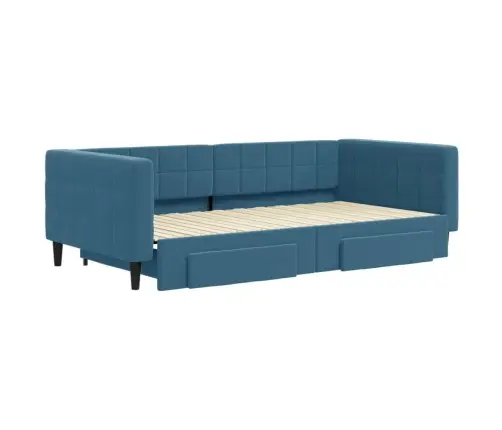 Diivanvoodi Väljatõmmatava Osa Ja Sahtlitega, Sinine, Samet