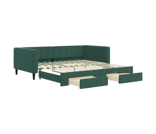 Izvelkams Dīvāns Ar Atvilktnēm, Tumši Zaļš, 100X200 Cm, Samts Vidaxl