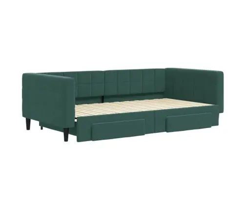 Izvelkams Dīvāns Ar Atvilktnēm, Tumši Zaļš, 100X200 Cm, Samts Vidaxl