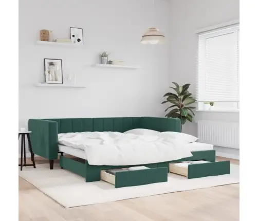 Izvelkams Dīvāns Ar Atvilktnēm, Tumši Zaļš, 100X200 Cm, Samts Vidaxl