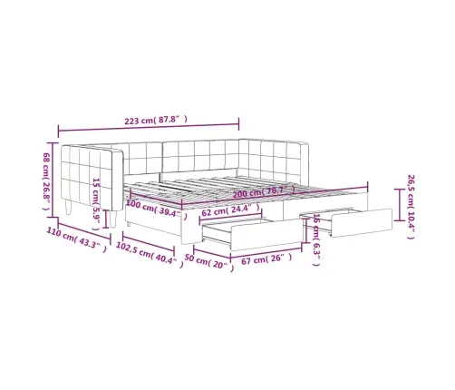 Diivanvoodi Väljatõmmatava Osa Ja Sahtlitega, Roosa, Samet